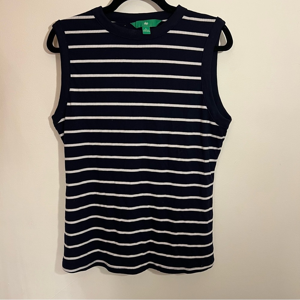 Navy & White Striped Sleeveless Tank Top by Dip – Size L
